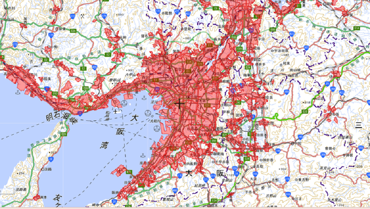 人口集中地区の地図表示例